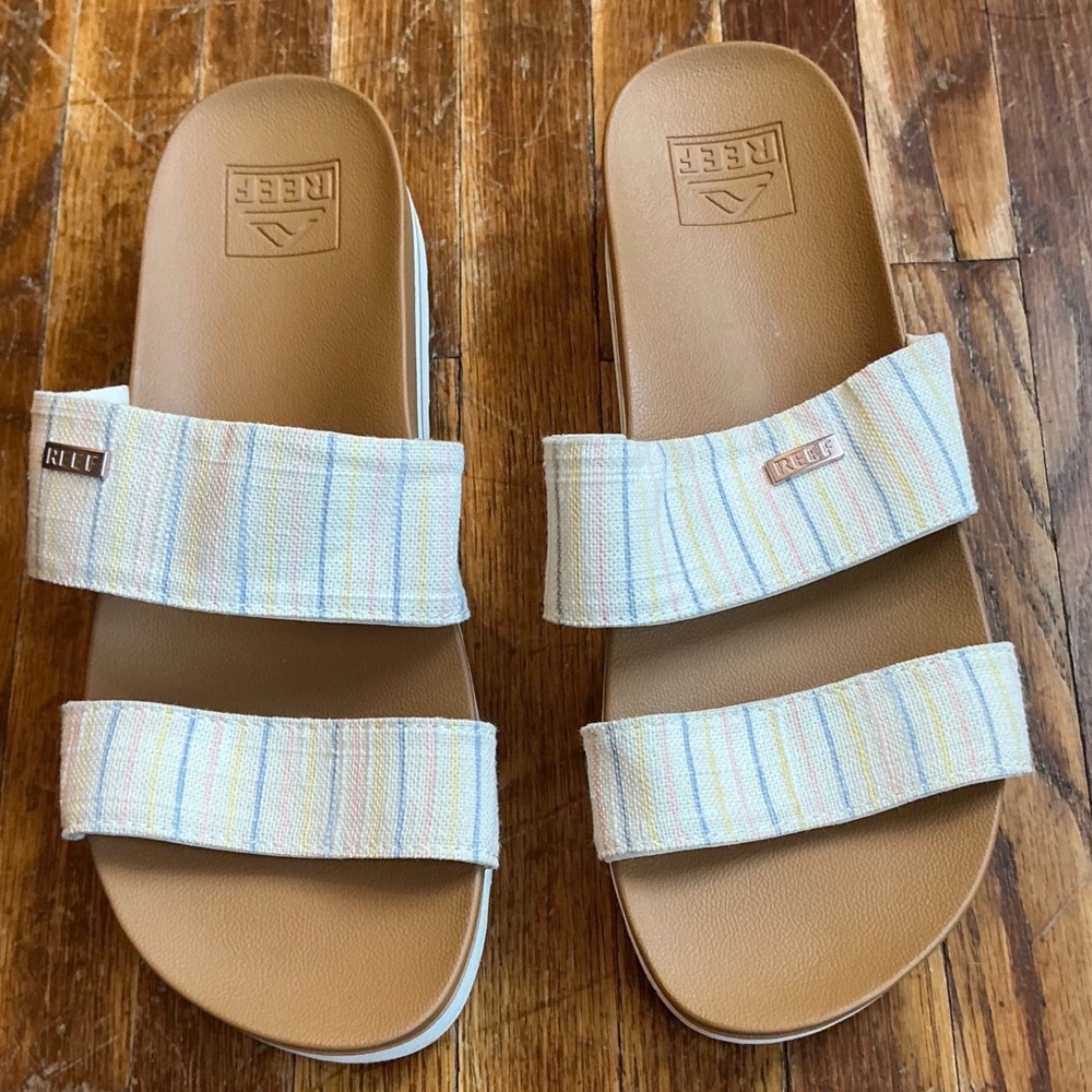 Reef Vista Hi Womens Platform Sandals Cream Pastel Striped Double Strap Slides 7